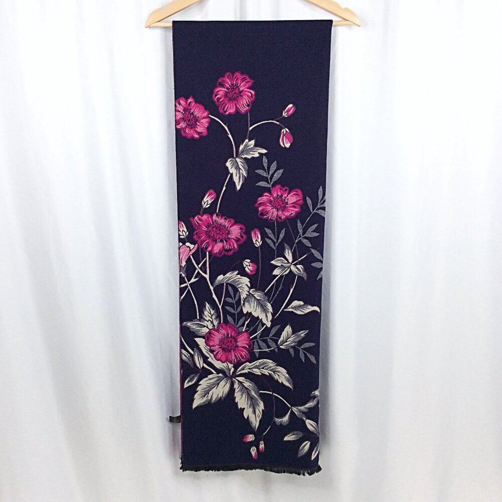 SAACHI  Floral Scarf Navy Blue‎ Pink Rectangle Long 100% Viscose